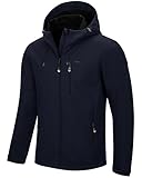 33,000ft Herren Softshelljacke Wasserbeständige Winddichte Funktionsjacke Atmungsaktive Übergangsjacke Leichte Fahhradjacke mit Kapuze Ohne Fleecefutter Navy Blau L