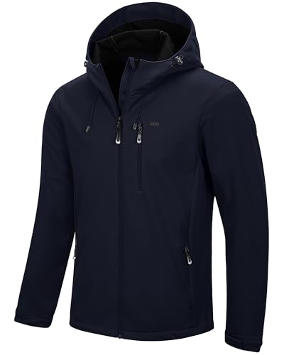33,000ft Men's Softshell Jackets Outdoor Windproof Coat Breathable Lightweight Windbreaker Casual Functional Jackets with Hood for Running, Cycling,Deep Blue S