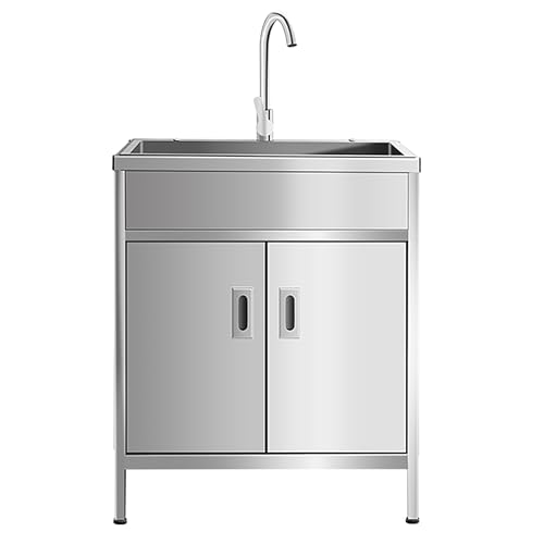 Évier de service autoportant en acier inoxydable, évier de cuisine mobile, station de lavage des mains, évier d'angle 68 x 45 x 80 cm, durable et élégant