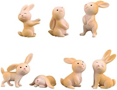 Healifty 7pcs Miniature Rabbit Ornament Fairy Garden Mini Animal Figure Dollhouse Landscape Ornament DIY Craft Easter Party Decoration (Mixed Style, Random Color)