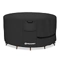 Porch Shield Round Patio Furniture Cover - Waterproof 600D Heavy Duty Outdoor Table and Chairs Cover 62 inch, Black