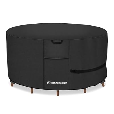 Porch Shield Round Patio Furniture Cover - Waterproof 600D Heavy Duty Outdoor Table and Chairs Cover 62 inch, Black