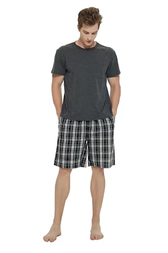 GLOBAL Men's Short Pajama Sets Soft Top & Lightweight Shorts Sleepwear Elastic Waistband PJs S-XXL3