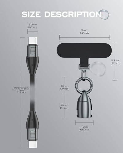 Image of USB C Short Charging Data Cable Lanyard Anti-Drop Wrist Strap Keychain PD 240W 5A Fast Charging Phone Wrist Strap (30cm) Type C Charging Cord Braided 480mbps Data Transfer