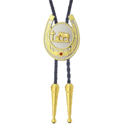 Image of Jeilwiy Bolo Tie for Men, Western Cowboy Golden Longhorn Bull Eagle Horse Cowboy Hat Bolo Necklace Leather Necktie for Women