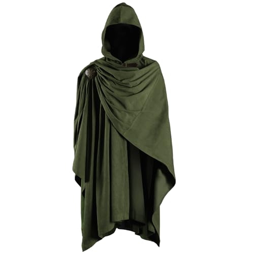 HiiFeuer Medieval Corduroy Hooded Cloak with Adjustable Brooch, Fantasy Poncho Renaissance Costume Cape Ren Faire Cosplay