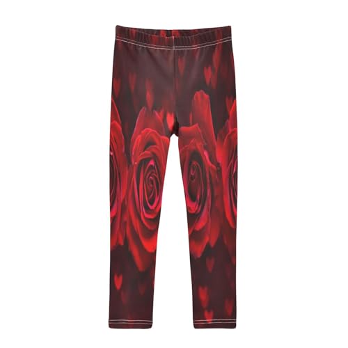 Bolaz Toddler Girls Leggings Printed Yoga Pants Leggings Red Rose Heart for Kids