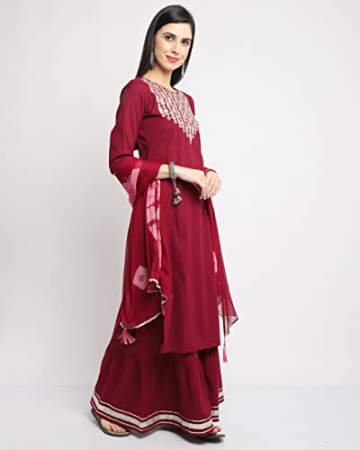 Image of Rajnandini Women's Cambric Cotton Solid Pure Embroidered Kurta Set With Dupatta