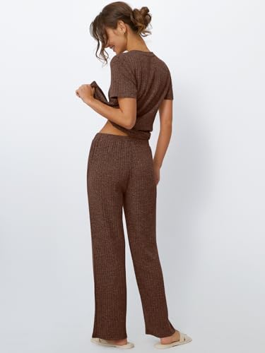 Image of LILLUSORY Womens Lounge Sets 2 Piece Matching Travel Outfits | Lightweight Ribbed 2 Piece Set, Breathable, Stretchy, Wrinkle-Resistant, Travel Ready, Versatile