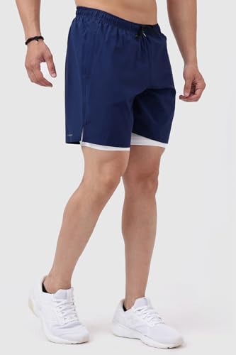Image of FUAARK Double Layer 2 in 1 Sports Shorts with Inner Tights for Men Gym Tight Short with Pocket