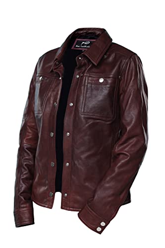 Jild Womens Button Front Lambskin Leather Jacket Shacket - Casual Shirt Long Sleeve Leather Jacket Women with Bust Pocket3