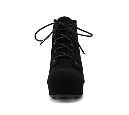 Soda AGENDA ~ Women Platform Round Toe High Block Heel Lace-up Fashion Ankle Boot w/Side Zipper3