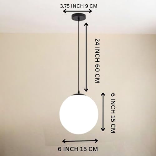 Image of Milky White Glass Globe Hanging Light for Ceiling, 6 Inch Modern Round Ball Pendant Chandelier Lamp for,(Bulb not Included) Pack of 2
