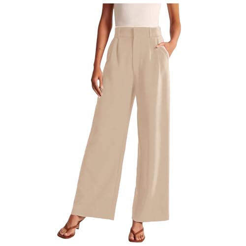 Women's Casual Palazzo Pants High Waist Dress Straight Wide Leg Business Work Relaxed Fit Baggy Trousers with Pockets