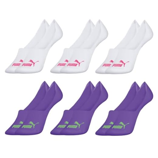 Kit 06 Pares de Meia Sapatilha Super Invisível Puma Feminino Adulto, 3 Brancas - 3 Roxas, 34-38