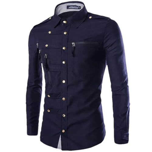 Mens Multiple Zipper Wears Metal Button Up Shirts Steampunk Coat Long Sleeve Gothic Punk Men Cargo Work Shirt