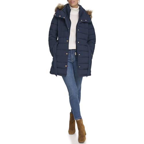 Tommy Hilfiger Women's Cold Weather Fur Trimmed Long Puffer Coat2