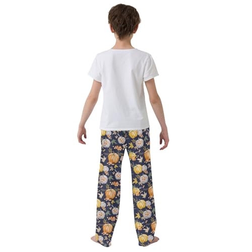 Pumpkin Maple Leaf Print Boys Long Pants Soft Trousers Elastic Waist Kids Lounge Bottoms with Pockets S-XL3