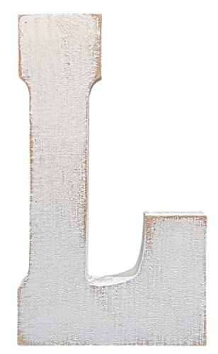 ABELOTS Large Wood Letter Distressed White Wash Alphabet Wall Décor Monogram Letter Alphabet Letters Free Standing Letters Wall Letters (L)