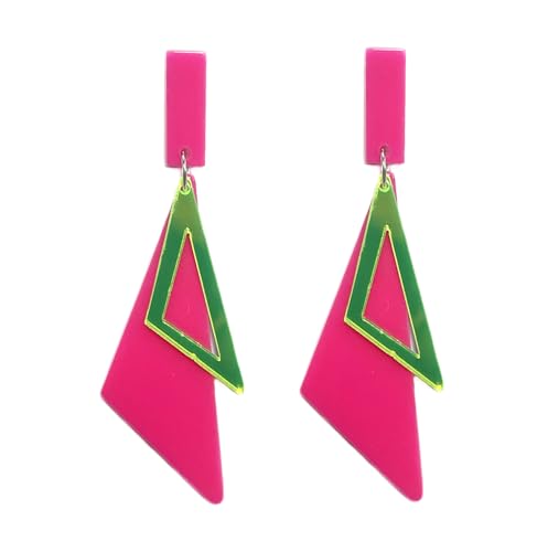 Retro Acrylic Geometric Double Triangle Long Dangle Drop Earrings Creative Exaggerated Fluorescent Geometric Statement Earrings for Women 80's Outfit Glow Party Jewelry Gifts