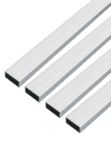 Alberts 499501 Tubo rectangular | aluminio, diseño de acero inoxidable, claro, 1000 x 20 x 10 mm, juego de 4