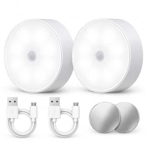 Image of Motion Sensor LED Puck Light Rechargeable Night Lamp Set of 2