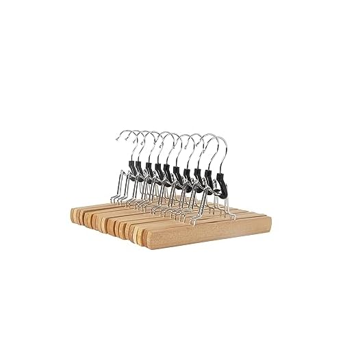 Amazon Basics Sturdy Wooden Pants Hangers - Natural, 10-Pack