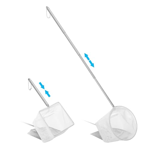 Tyqour 2 Stück Kescher Aquarium Fischnetz Mini Aquarium Kescher Klein mit Ausziehbarem Metallgriff,Garnelen Fangnetz Fischernetz Kleines Aquarienkescher für Fischbecken Kleine Teiche Pools 8/10cm