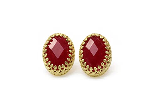 Boucles d'oreilles en jade rouge et or 14k - Bijoux Anémone élégants