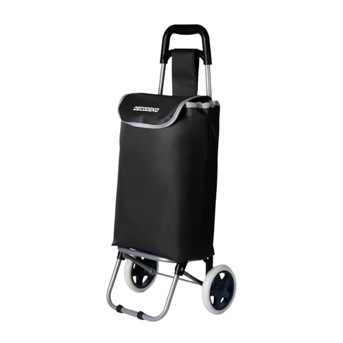 DECODEKO Carrito Compra Plegable de Aluminio, Carrito de Playa 6 Ruedas con Bolsa Oxford Desmontable, 40 L - Carga Máxima 15kg (2 Ruedas Negro)
