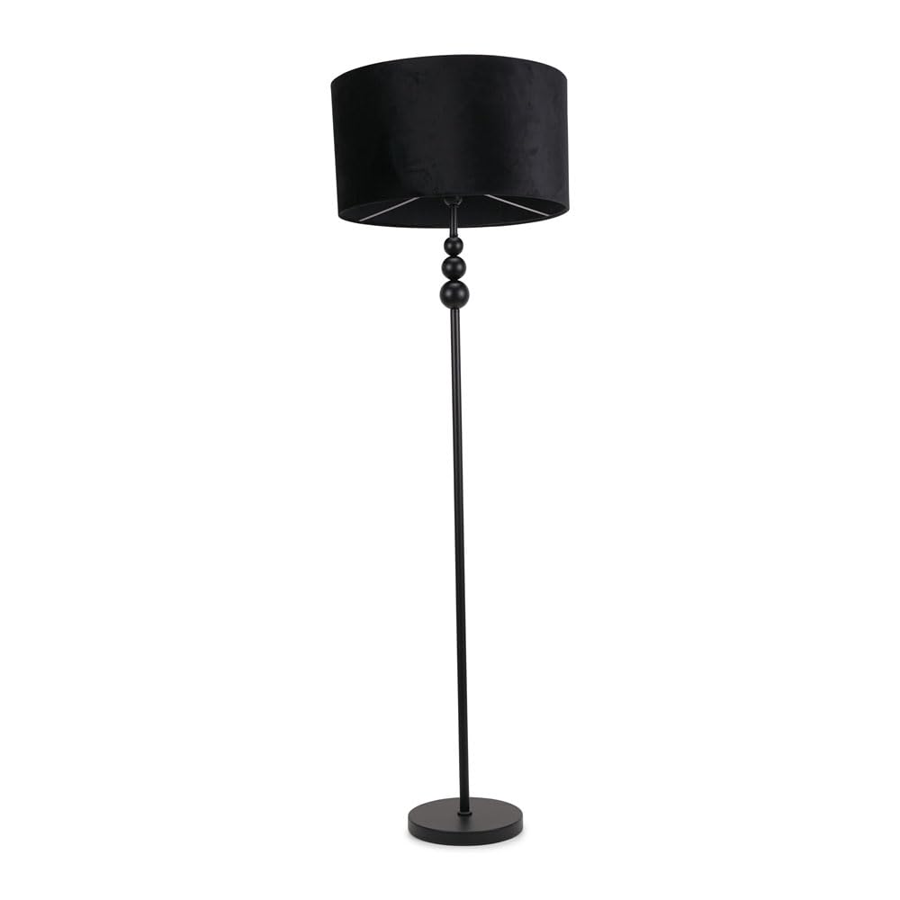 ValueLights Marissa Floor Lamp - Black Velvet Shade - Stacked Ball Design - LED - Black Finish