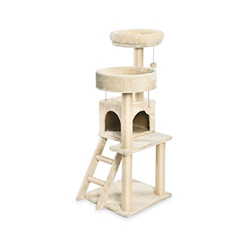Miniatura 2 de Amazon Basics Rascador para Gatos, Tamaño Grande, con Dos Plataformas y Caseta, 127 cm de Altura, Varios Niveles, Color Beige