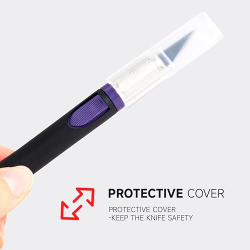 Image of FOSHIO Precision Exacto Knife Set, 2 Pack Craft Knife with Extra 20 Exacto Blades, Hobby Knife Set with Protective Cover Rubber Handle for Crafts, Arts, Stencil, Modeling, Trimming, Carving (Purple)