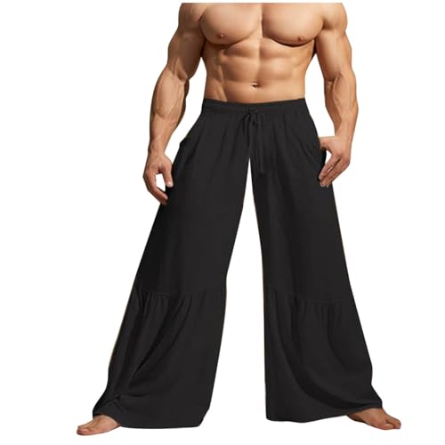 Mens Bell Bottom Pants Vintage Baggy Wide Leg Flare Pants Fashion Casual Dancing Yoga Pant Cotton Linen Breathable