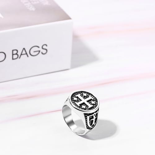 Vintage Crusader Jerusalem Cross Ring: Mens Stainless Steel Christians Statement Jewelry Gifts for Easter Christmas Birthday3