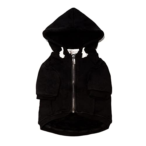 Ellie Dog Wear Zip Up Adventure Dog Hoodie with Hook & Loop Pockets and Adjustable Drawstring Hood - XXS to XXL - Multiple Colors - Comfortable & Versatile Dog Hoodies (Black, S)