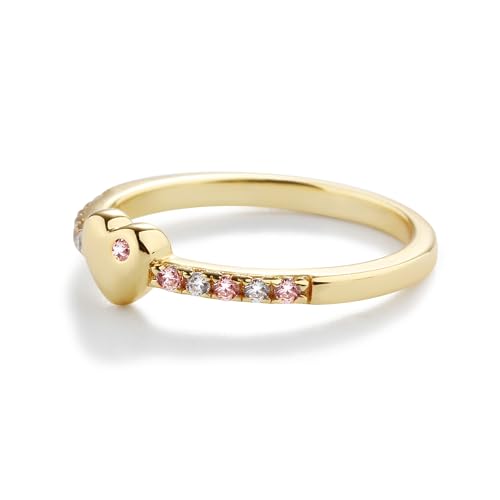 Precious Pieces Sterling Silver or 14K Gold Plated Baby Ring with Puff Heart and Pink CZs for Babies, Toddlers, Little Girls, Stackable or Pinky Ring for Teens and Women2