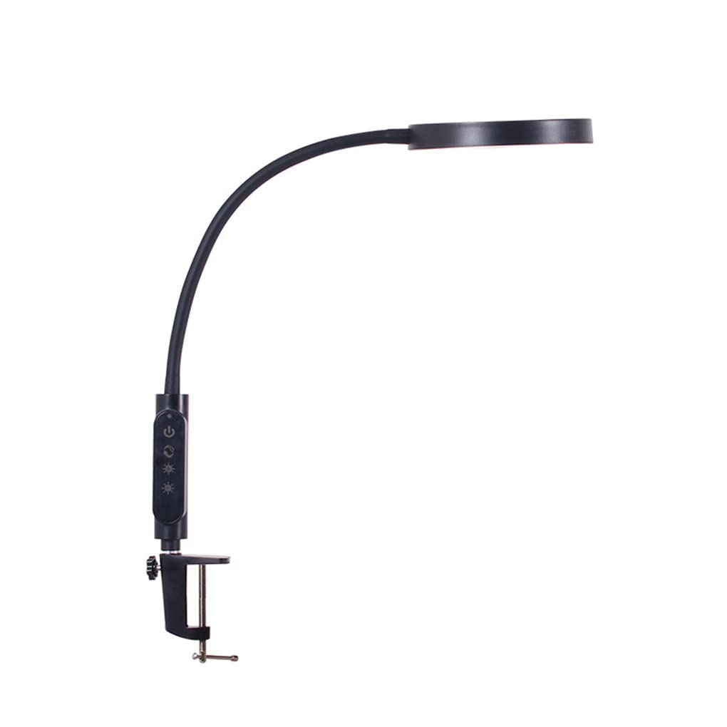 Klemmlampe LED Schreibtischlampe 12W Leselampe Flexibles Klemmlicht 3 Farb & 5 Helligkeitsstufen Schwanenhals Klemmleuchte für Schlafzimmer Augenpflege Büro Tischlampe Schwarz
