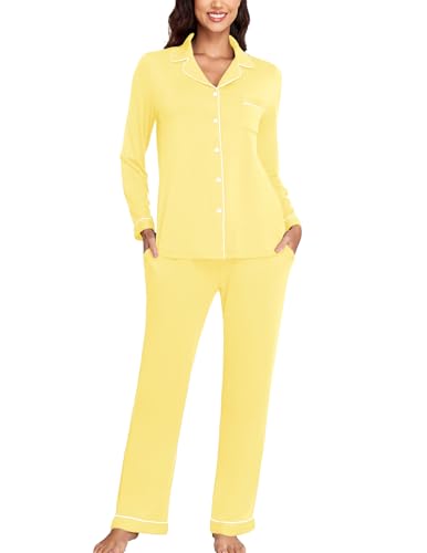 Image of Veseacky Women's Ribbed Knit Pajamas Set 2 Piece Warm Soft Loungewear Sleepwear Pjs S-XXL