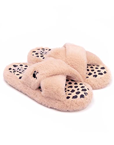 Barbie Womens Slippers Ladies Doll Fluffy Cross Strap House Sliders3