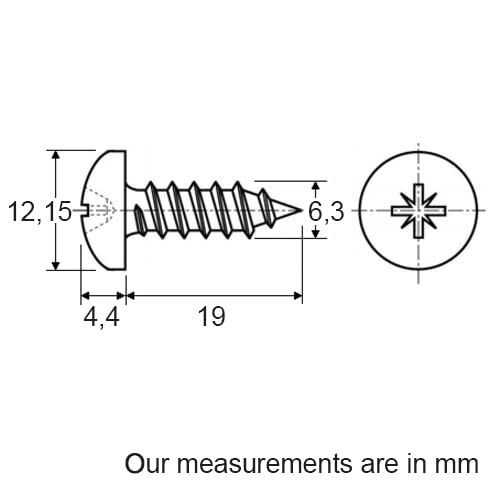 Restagraf Blechschrauben, Zylinderkopf, A4, gewölbt, Pozidriv, 6,3 mm x 19 mm, DIN 7981, Zink, Weiß, 20 Stück