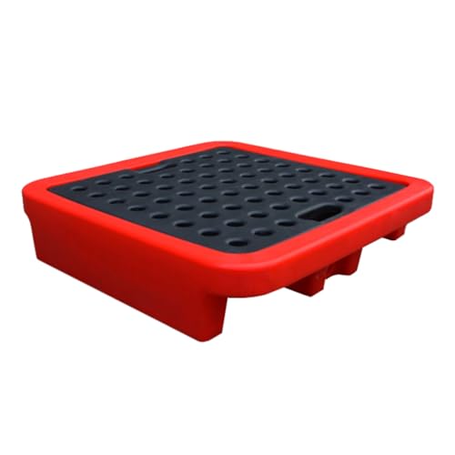 Plateforme de rétention étanche rouge avec plateau à grille pour usine