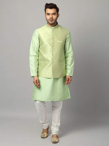 Image of Uri and MacKenzie Men's Silk Blend Kurta Churidar Pyjama with Stylish Nehru Jacket