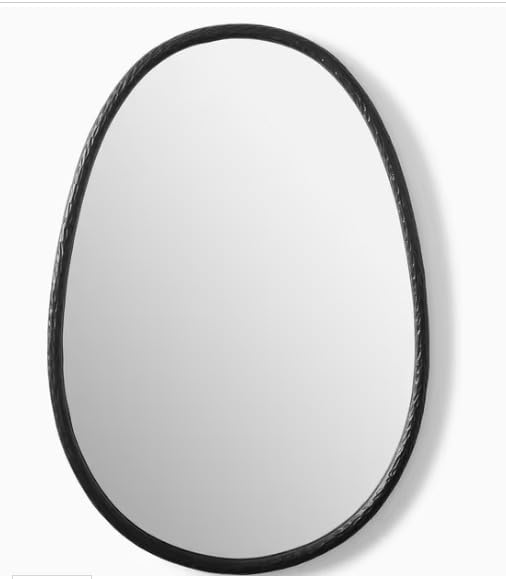 Image of Oval Wall Mirror with Black Metal Frame Modern Design