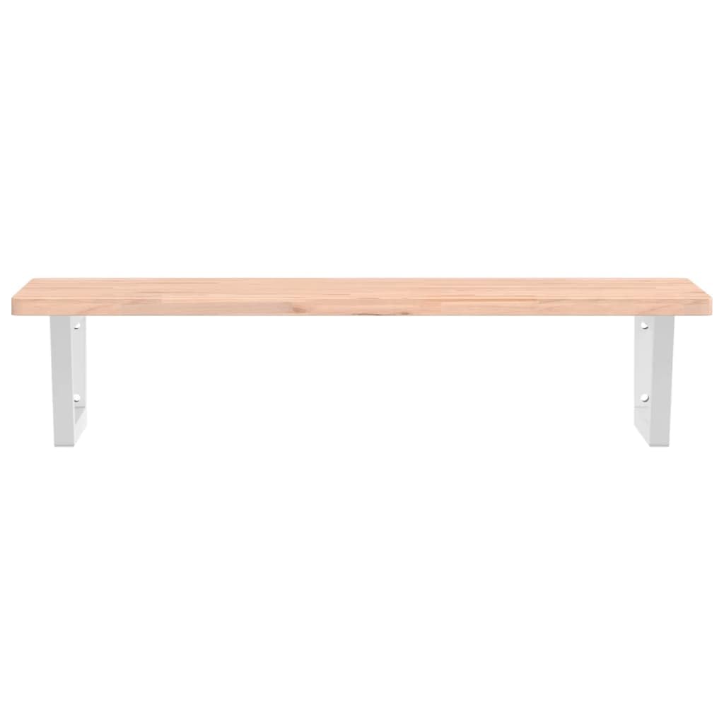 Waschtischplatte 100x50 cm Wandmontage, Waschbeckenregal aus Buche Massivholz und Stahl, Schwebende Konsole für Aufsatzwaschbecken, Platzsparender Waschtisch-Ersatz