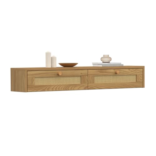 IDMarket - Estantería de Pared Consola de Entrada HANAE 2 Cajones Efecto Natural con Enrejado