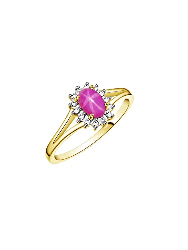 Image of Rylos Halo Ring: Diamond Birthstone with 6X4MM Oval Gemstone - Women's Jewelry in Yellow Gold Plated Silver - Stunning Diamond Ring Sizes 5-10