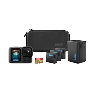 GoPro HERO13 Black Extended Power Bundle – Dualladegerät, 3 Enduro Akkus, 1 Gebogene Klebehalterung, MicroSD-Karte mit 64 GB, Befestigungsclip + Flügelschraube, 2 USB-C-Kabel, Kamera-Case