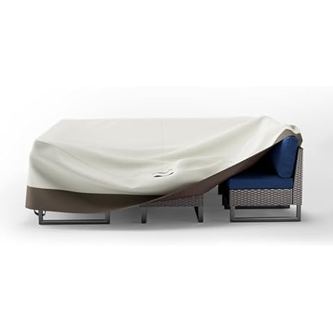 HUMMUH Patio Furniture Covers-100% Waterproof Outdoor Furniture Cover Outdoor Patio Furniture Cover with Air Vent 90L x 68W x 28H inch Beige & Brown Cover