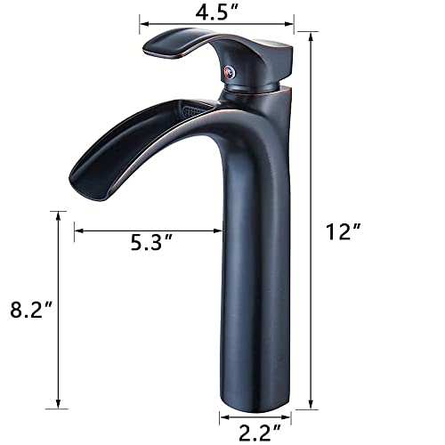 Yodel Tall Bathroom Vessel Sink Faucet Waterfall 12 Inch Solid Brass,Oil Rubbed Bronze #TOP5